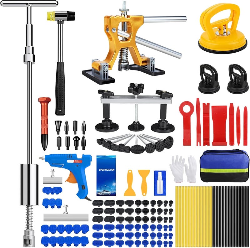 Sigoobal Car Dent Puller Kit, 135pcs Paintless Dent Removal Kit, Car Dent Repair Kit with Golden Lifter, Bridge Puller, Slide Hammer 2 in 1 T-Bar, Dent Puller for Car Refrigerator Door Ding Repair - Image 1